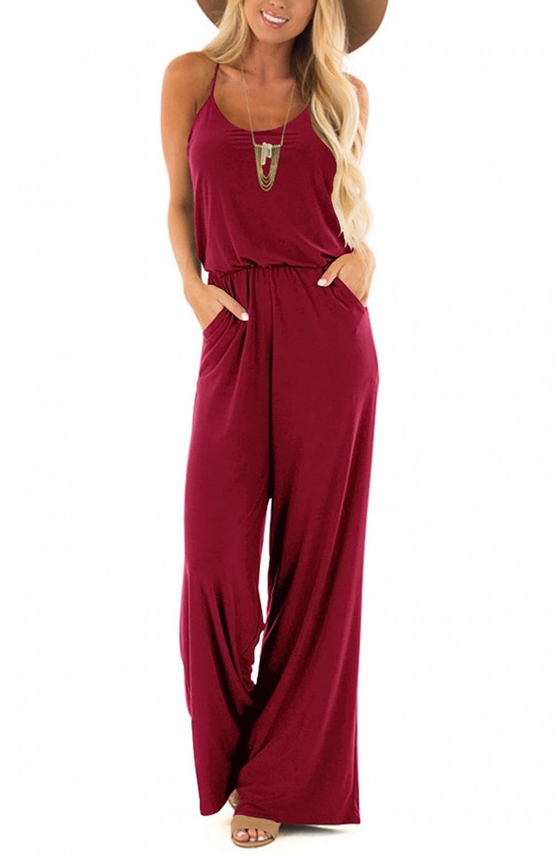 Lacozy Womens Romper Casual Summer V Neck Sleeveless Racerback Tank Tops Short Jumpsuit Rompers Burgundy Small - Image 1